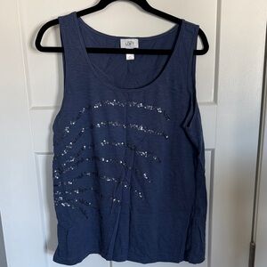 LOFT Outlet Dark Blue Tank Top with Sequin Details